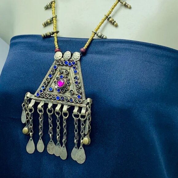 Antique Handmade Bohemian Style Necklace, Beaded Chain Necklace, Tribal Light - Picture 3 of 3